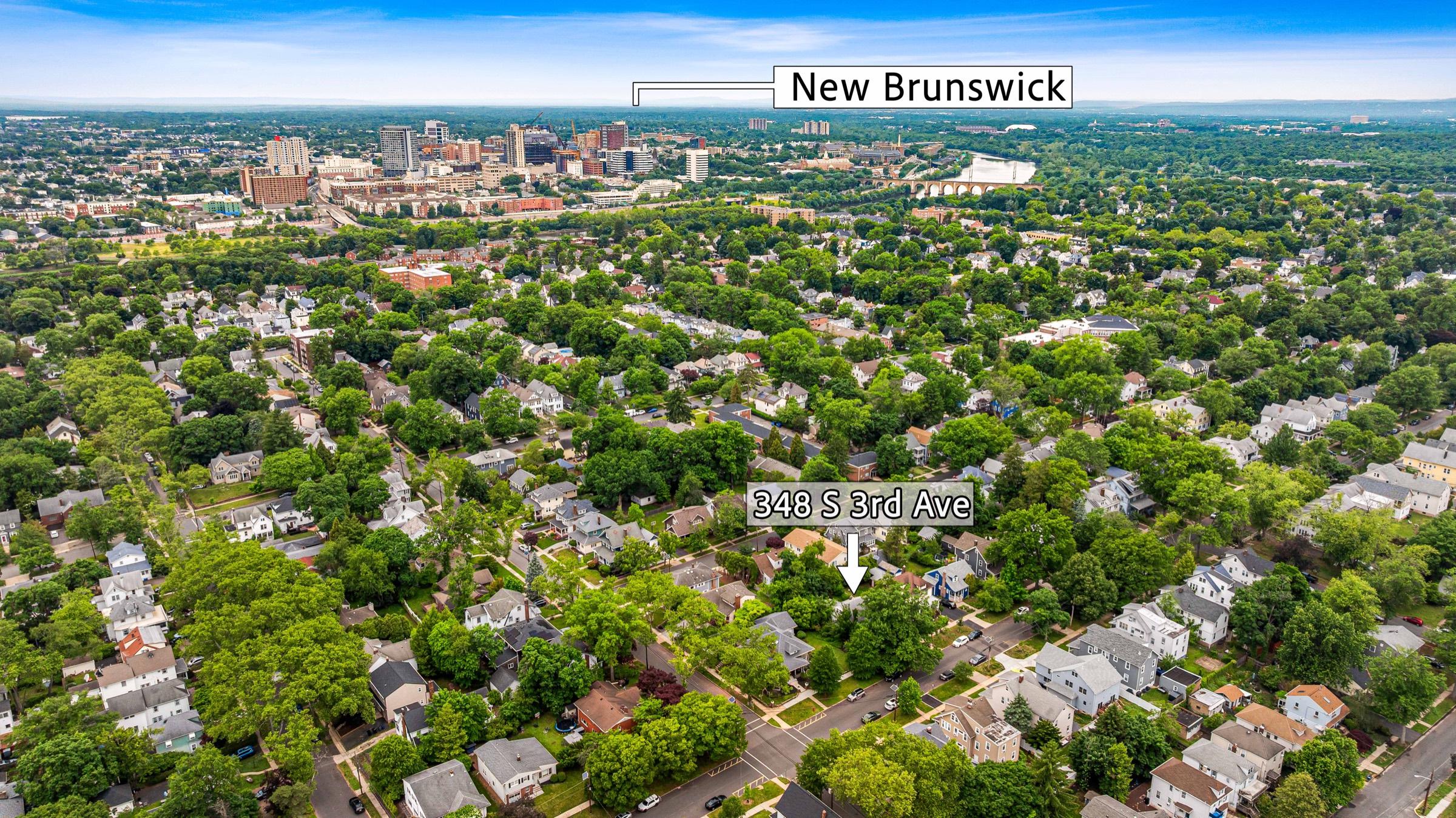 Aerial drone photo with property boundaries labeled, Highland Park NJ