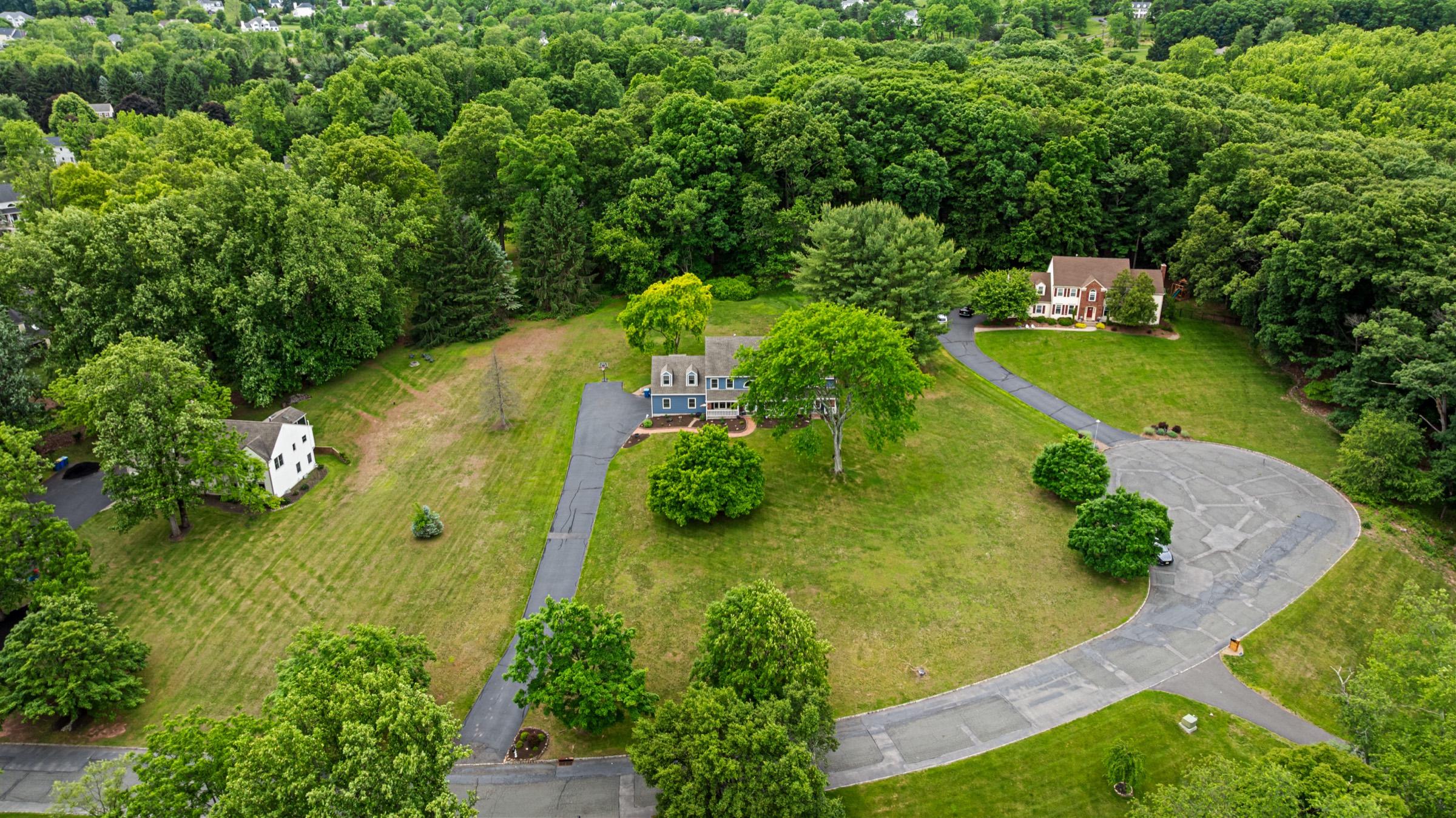 Aerial drone view of a New Jersey property and grounds