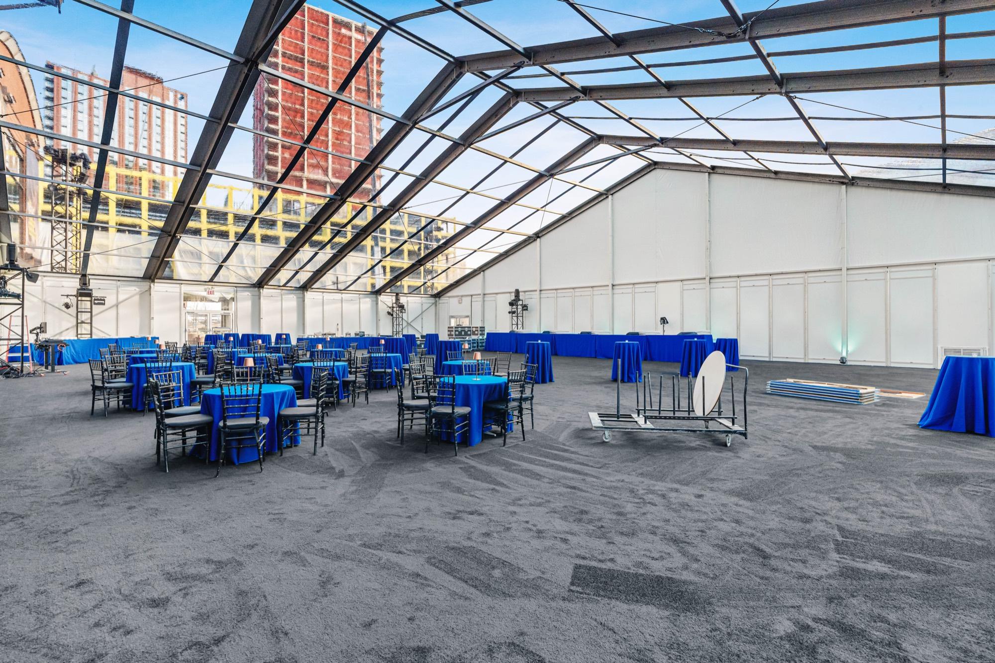 Interior of a large event tent at NJPAC