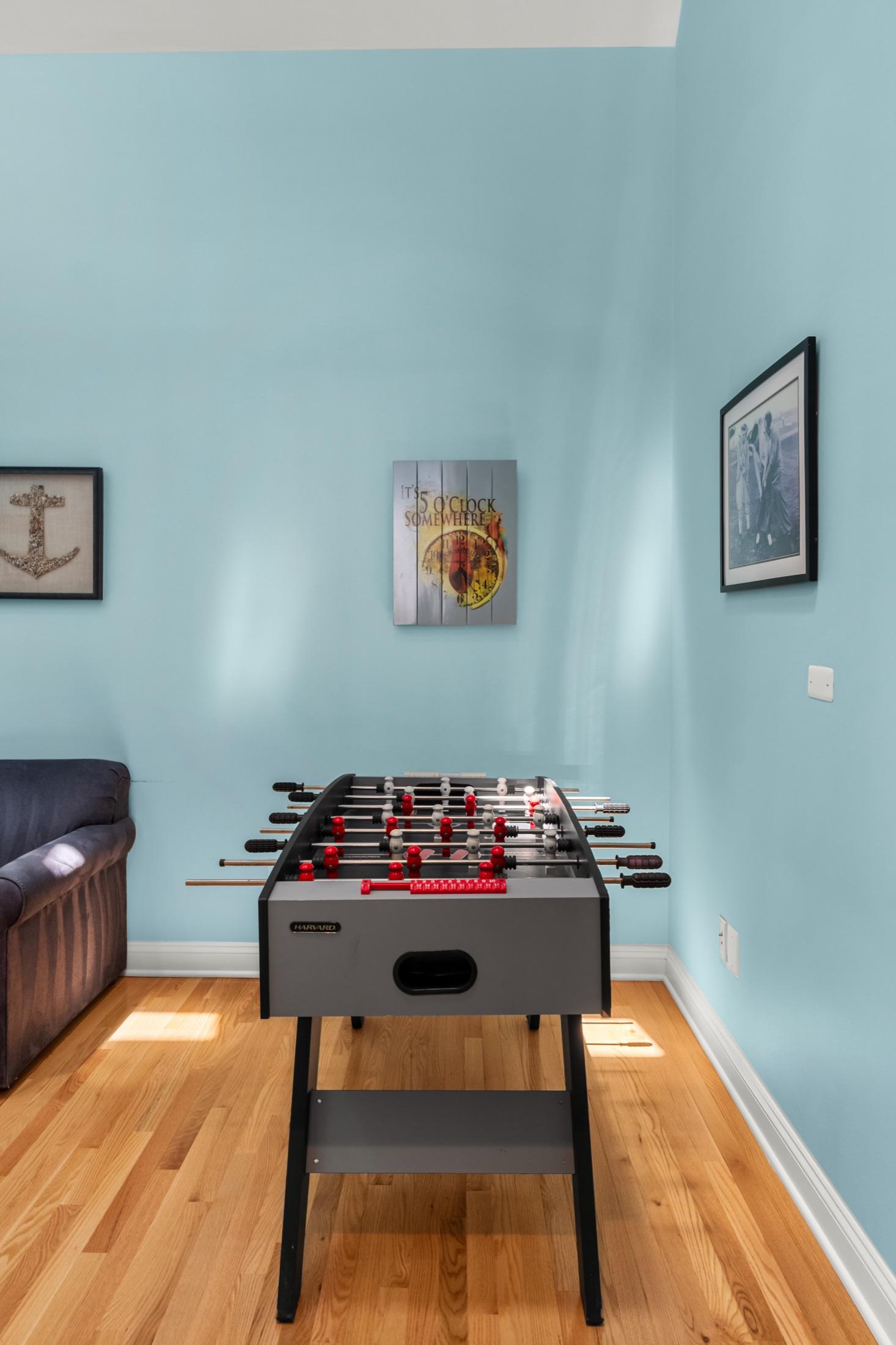Foosball table detail in the game room of a Seaside Heights rental