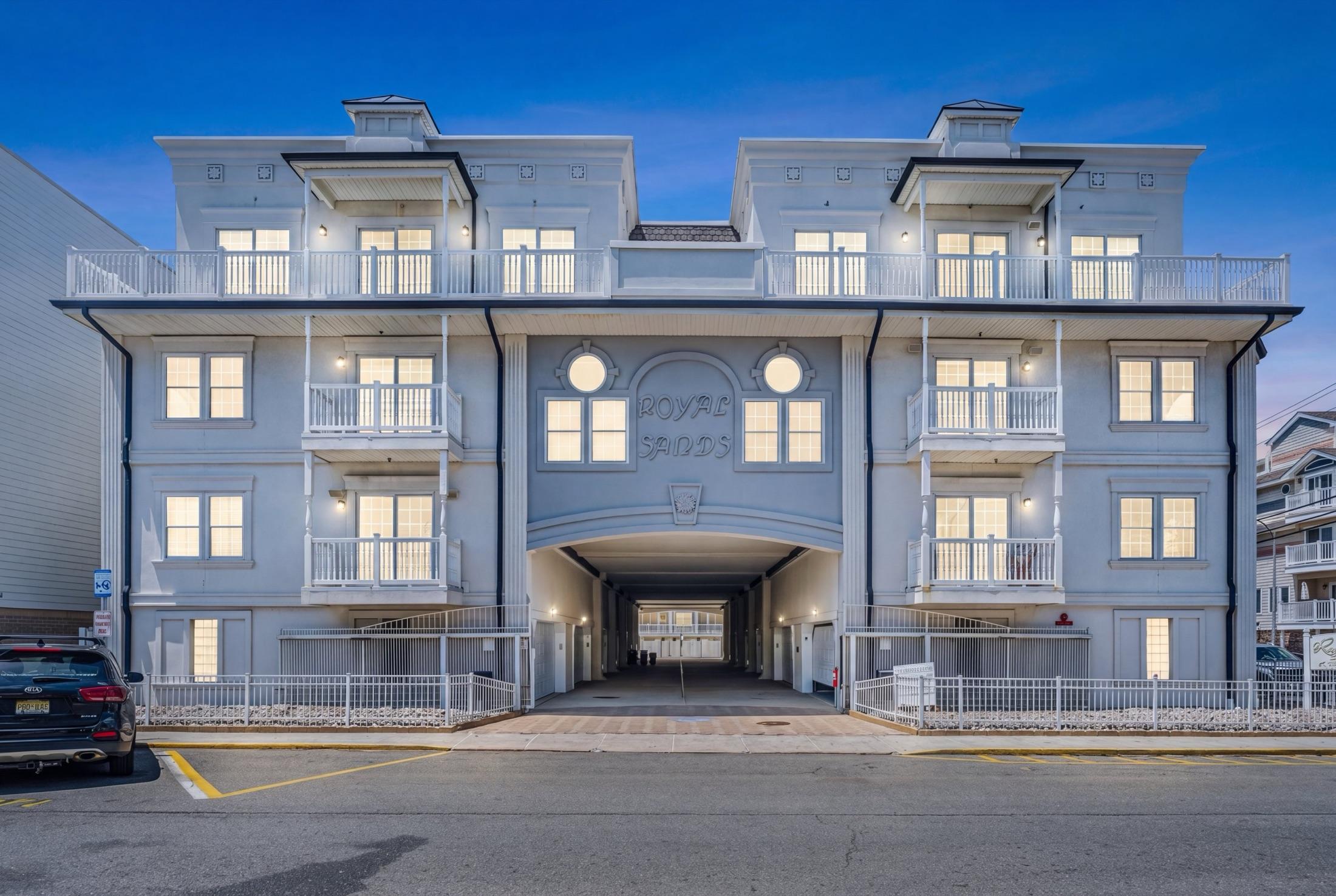 Beach townhome exterior at dusk, Seaside Heights NJ