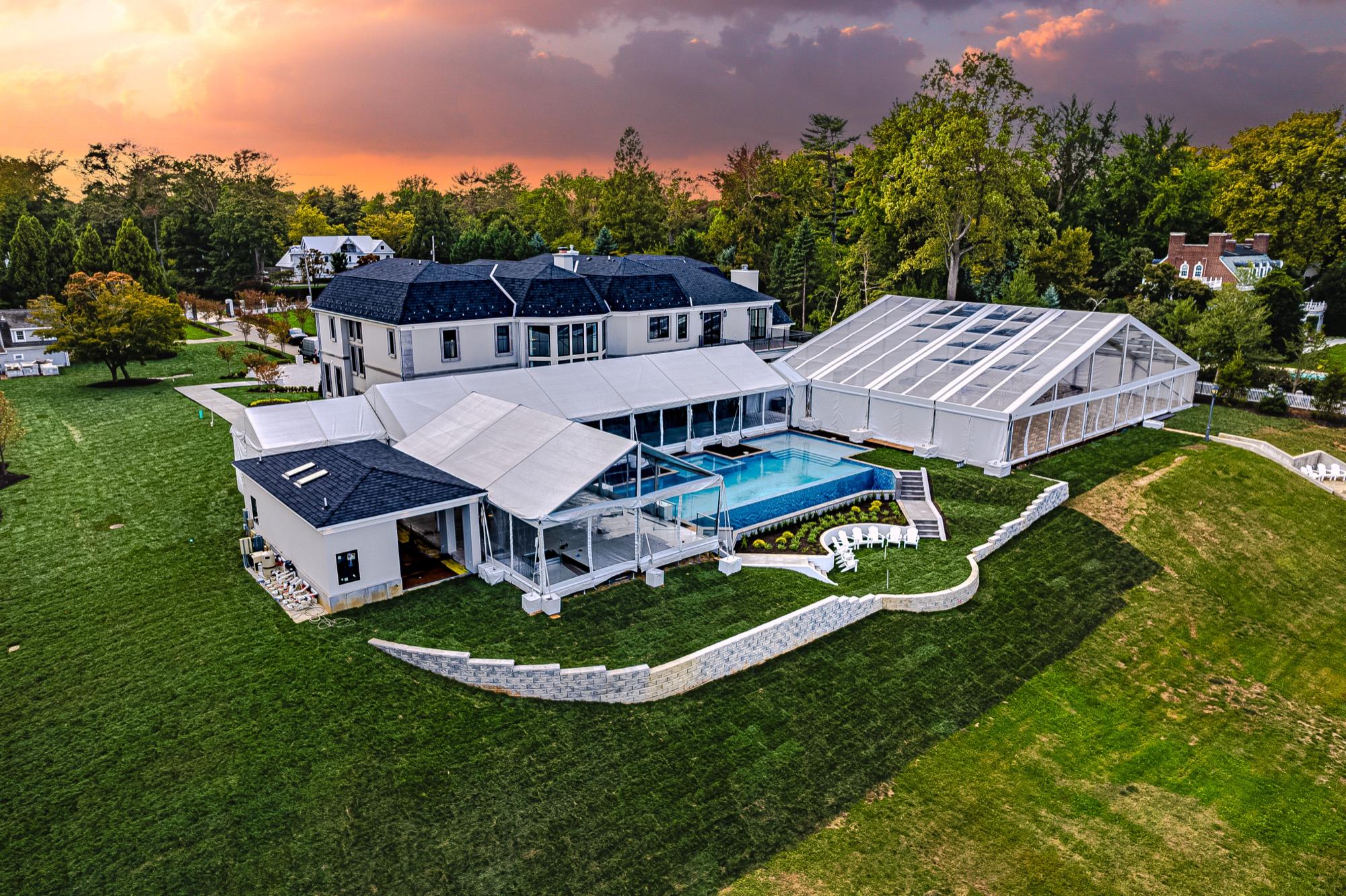 Aerial of a large event tent installation