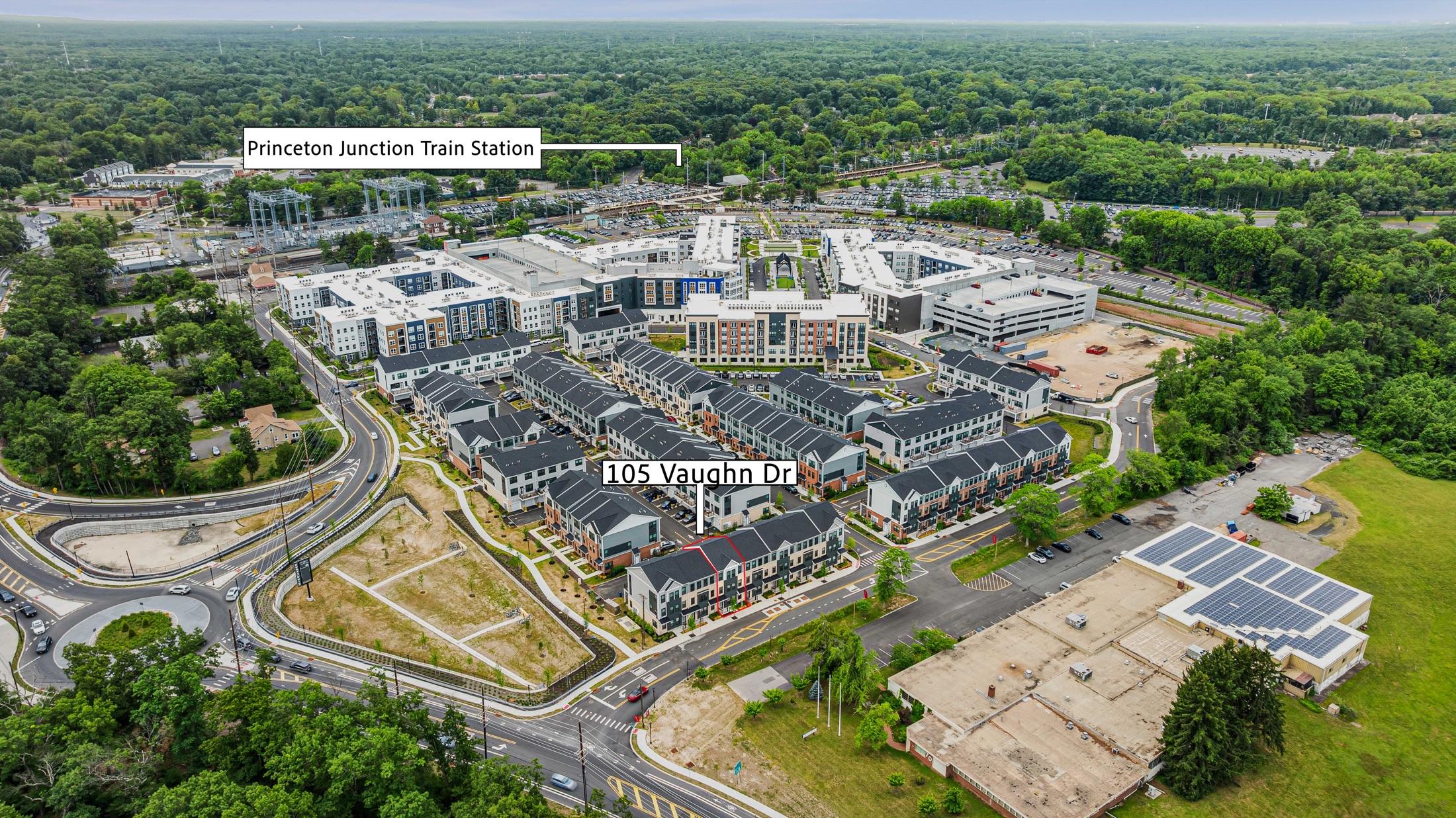 Labeled aerial showing the property and Princeton Junction train station