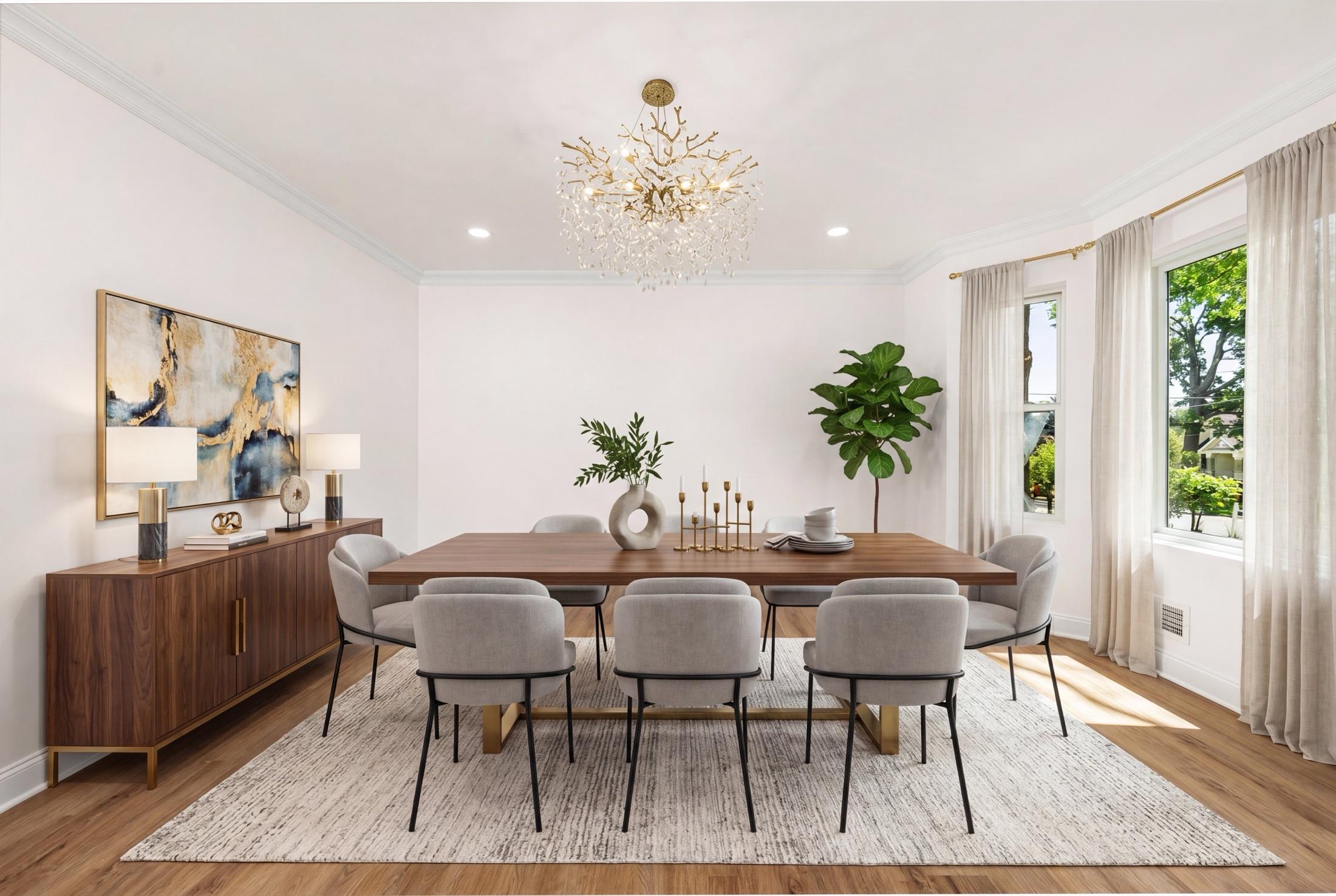 Virtually staged modern dining room, Edison NJ