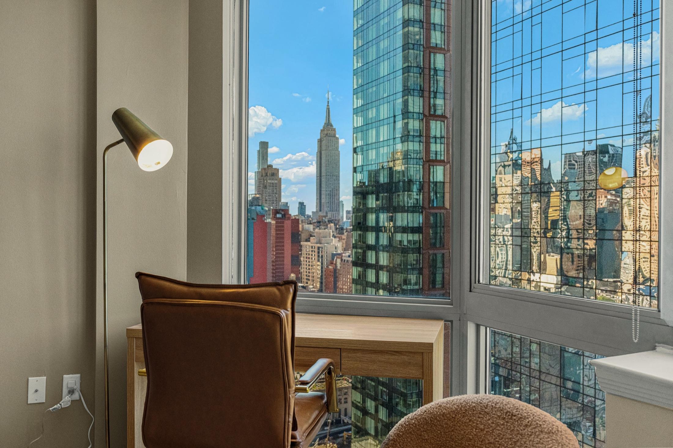 Work-from-home desk with a direct Empire State Building view, Manhattan short-term rental
