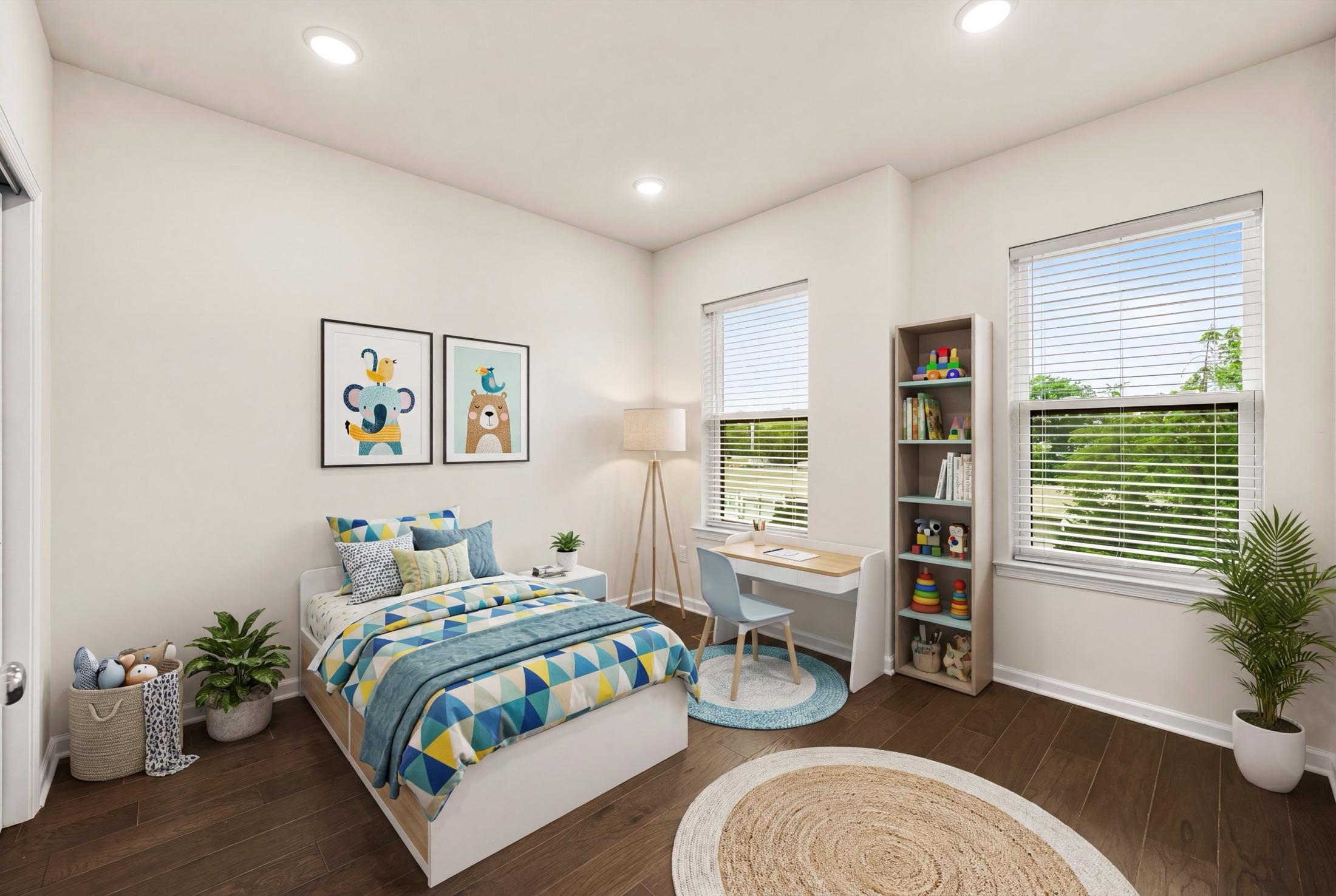 Virtually staged modern kids bedroom